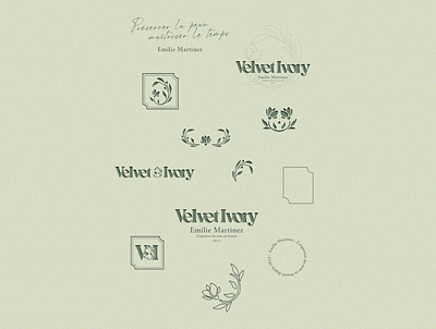 Velvet Ivory Logo Beauty Salon beauty branding green illustration logo luxe minimal natural rose salon vector