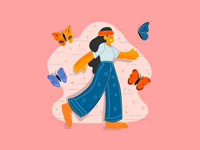 illustration of woman walking with butterflies art article illustration blog illustration butterflies character art clean creative illustration design digital art graphic design illustration illustrator people procreate woman
