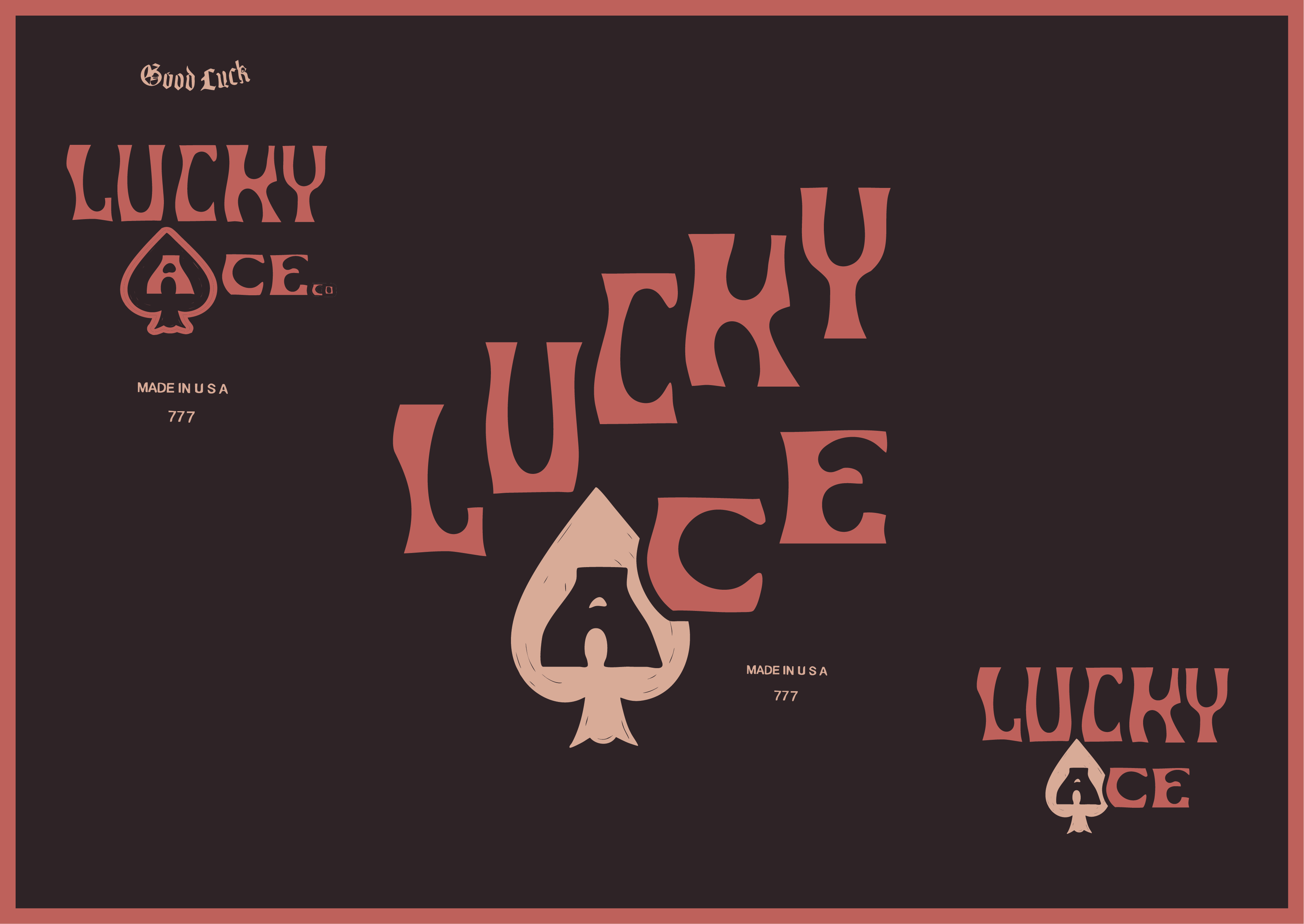 Lucky Ace - Logo Sheet ace aces branding cards dive bar graphic design grunge logo logo sheet lucky playing cards playing deck spade sticker sheet type typography vegas vintage western