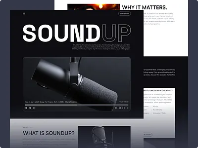 SOUNDUP - Podcast Landingpage branding dark mode design desktop digital elegant home page landing page minimalist product revo ui ux website