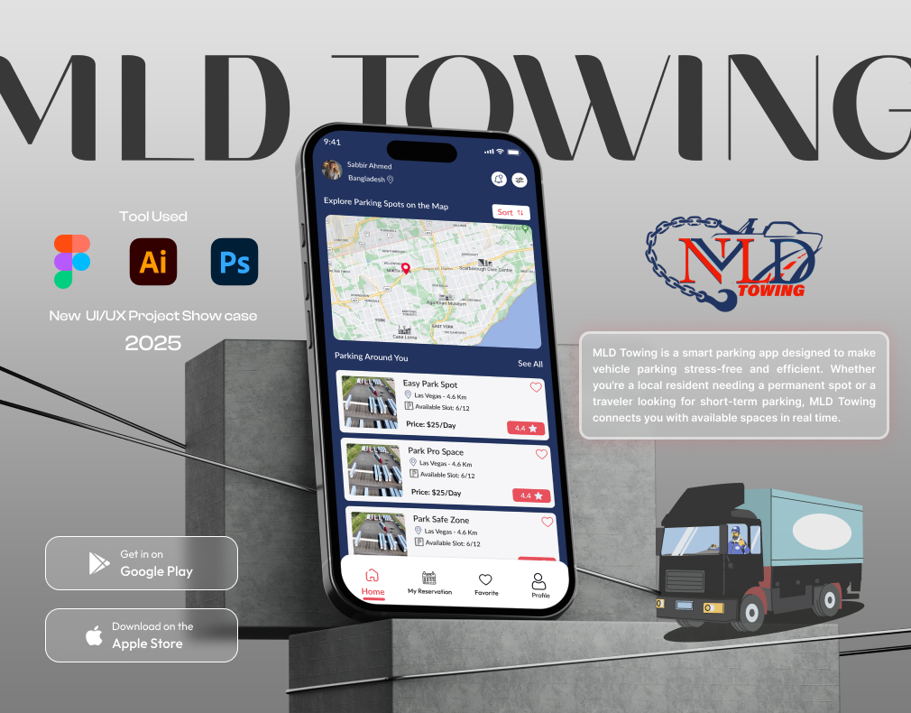 MLD TOWING || Car Parking Application Design app design attractive ui design best website case study branding case study design ui uiux