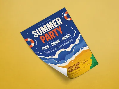 Summer Party Flyer beach party design flat design flyer graphic design illustration summer summer illustration summer party template