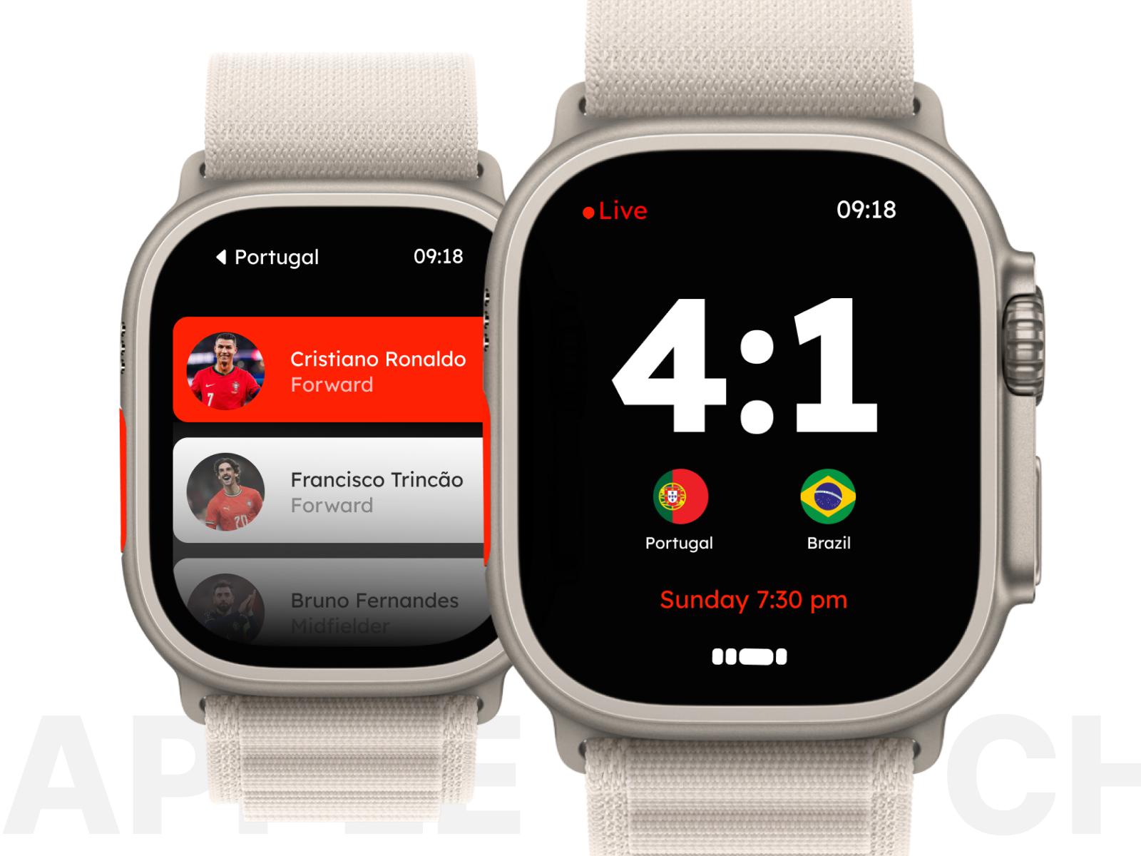 Apple Watch - Soccer Update Concept apple watch branding concept design fifa foot ball football live match mobile app mobileui ronaldo score scoreboard scorecard soccer ui web