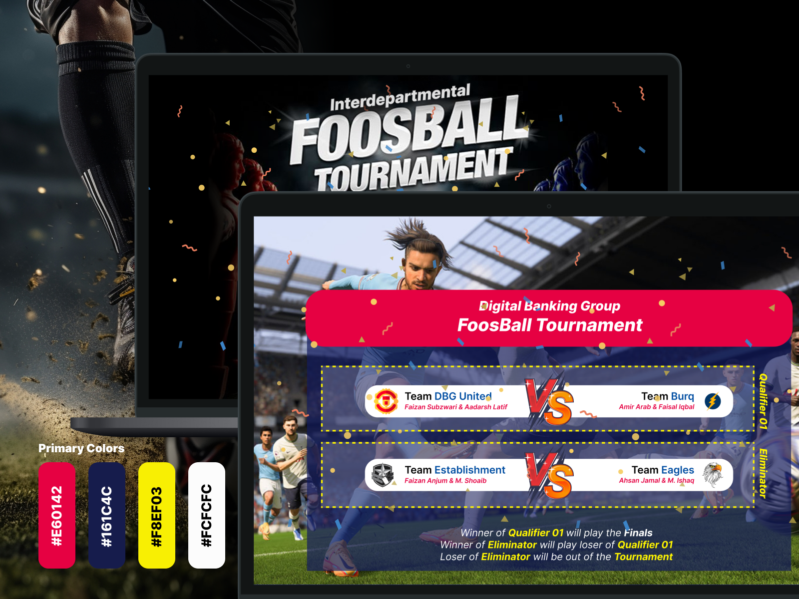 Foosball Tournament: Scoreboard Designs bank banking branding club concept design fooseball footbal football match mobile app mobileui scoreboard scorecard soccer tournament ui vs web winner