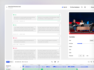 Duffer - AI Video Dubber Translator ai ai video animation app dashboard dashboard ai dashboard translator design figma light mode product design translator app translator website ui uiux video app video editing video production web app
