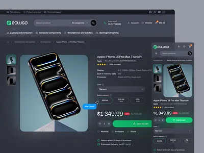 Cosmic titanium electronics online store - ecluso UI Kit buy card clean design details e commerce ecommerce iphone minimal product simple store template ui uikit ux