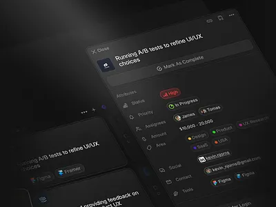Project Context app clean dark dark mode dark ui design interface kanban manage minimal product project saas side panel sidebar ui ui design ux ux design