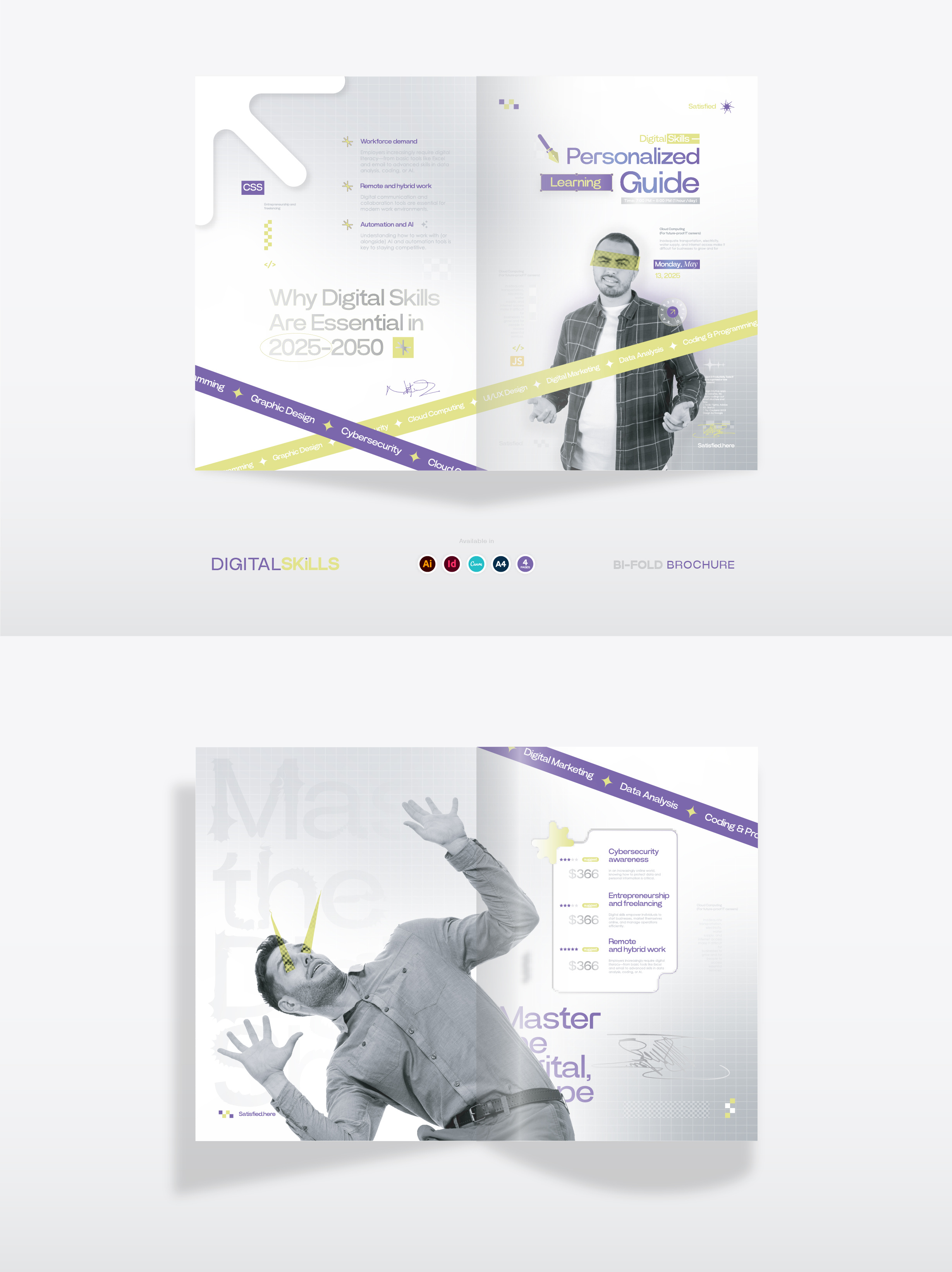 Digital Skills: Bi-Fold Brochure Template a4 advertisement brochure bi fold bifold brochure template canva concepts creative creative brochure digital marketing digital skills folding brochure graphic design learning print template