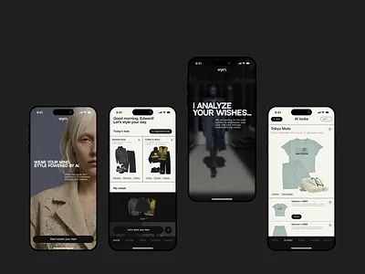AI-Powered Outfit Assistant ai ai stylist clean ui dark fashion tech design concept fashion app interaction design mobile design outfit generator personalization product design ui uiux ux wardrobe organizer