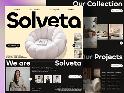 Solveta — Elegant Furniture Website Landing page designsystem figma landingpage minimal ui uiconcept visualdesign webdesign webflow websitedesign