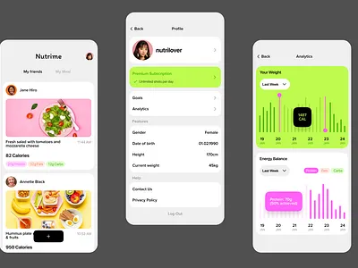 Nutrime: The Art of AI-Powered Nutrition ai ai assistance figma health and wellness minimal mobile app design tech uiux design user experience