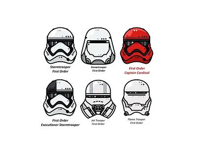 Star Wars: First Order Troopers army attack blaster branding clone design fight first order graphic design halmets head icon icon set illustration jedi sith star wars stormtrooper team vector