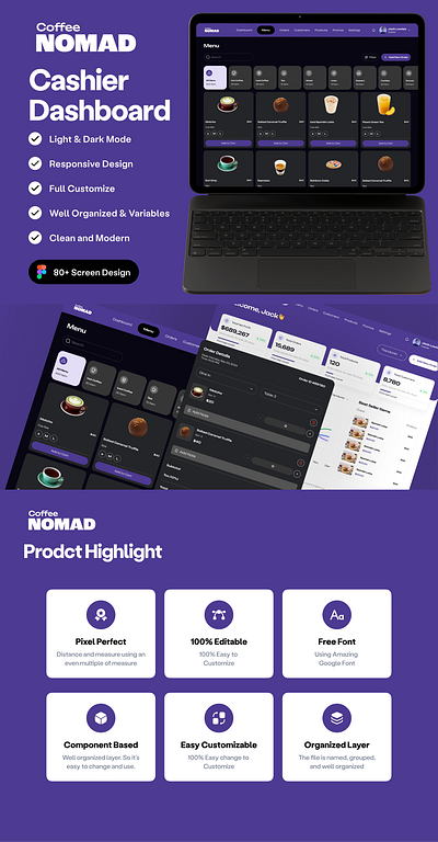 Nomad Coffee POS ☕ app clean dashboard design logo mimimal pos typography ui uiux ux website