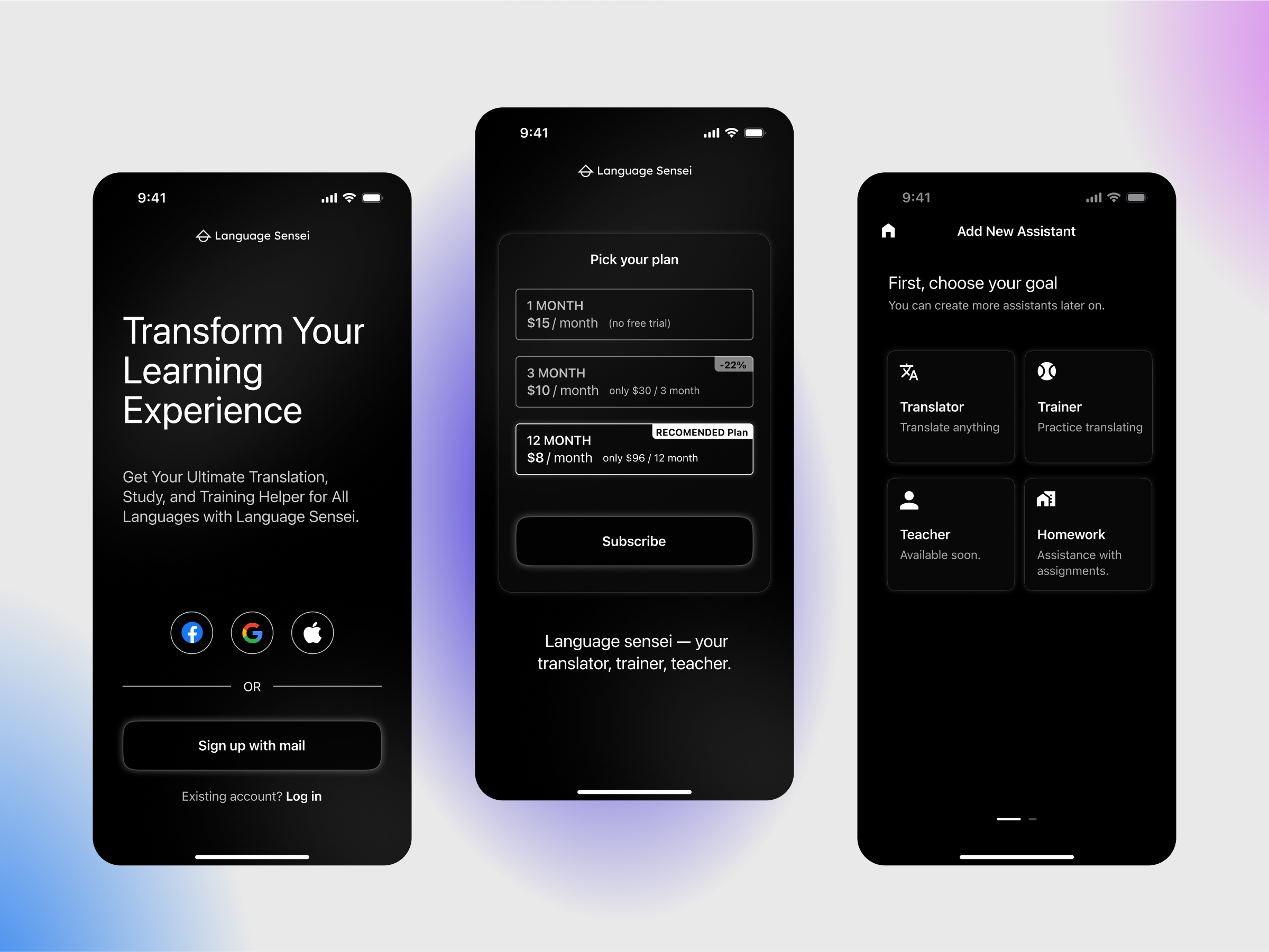 AI-Powered Language Learning Assistant: App Design branding design graphic design logo ui