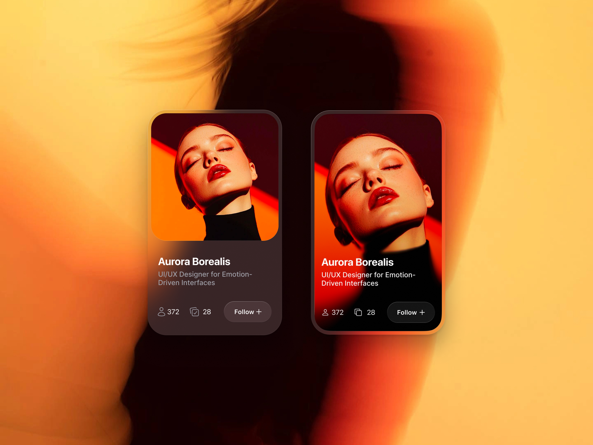 Profile Card A/B Test ab abtest avsb branding components dark mode glass glassmorphism test ui ux