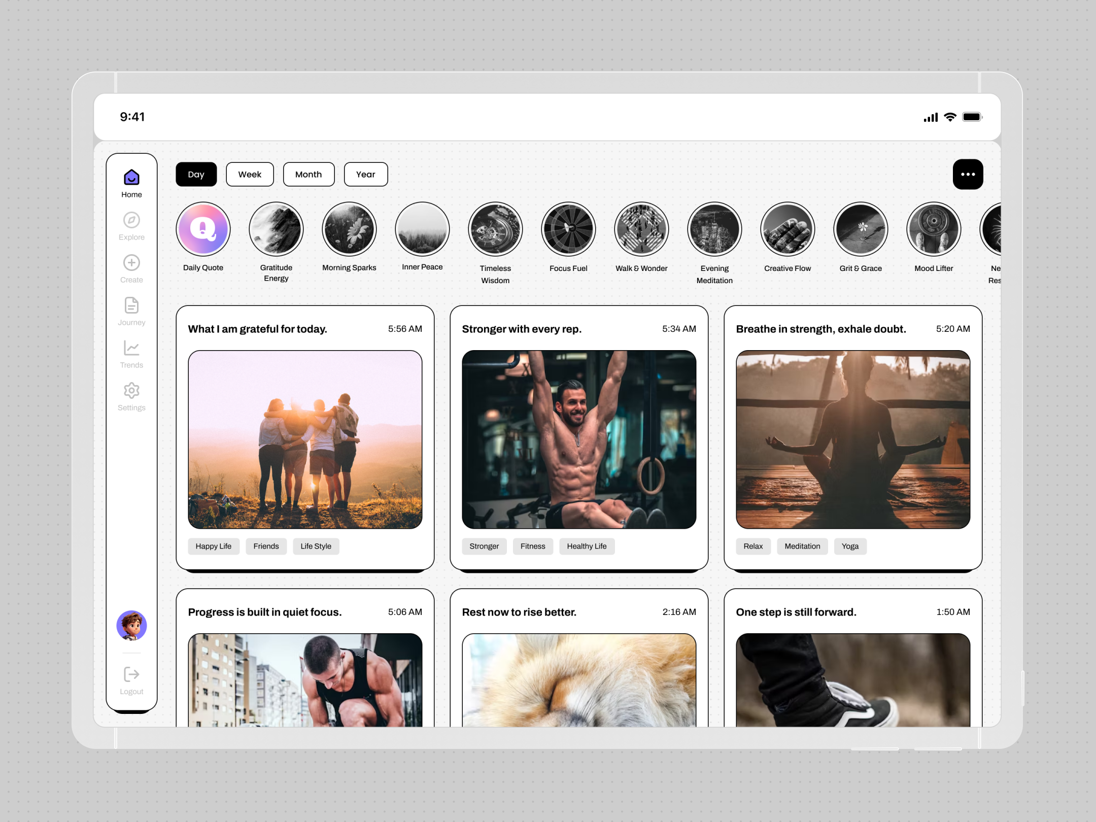 Sparks | Tablet App Design ✨ app branding daily design ipad journal media mobile motivation neubrutalism note quote retro service social suarasa tablet ui website