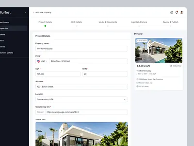 Real Estate Admin - Add New Property add new property admin panel clean ui complex modal dashboard figma form ui modal modern interface product design property listing ui property management real estate real estate ux responsive web app saas dashboard ui design ux design web application webapp