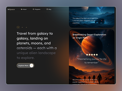 inSpace – A Journey Beyond Earth cinematicui darkui figma futuristicdesign productdesign scifiux spacetravel spaceui uiconcept uxinspiration webdesign