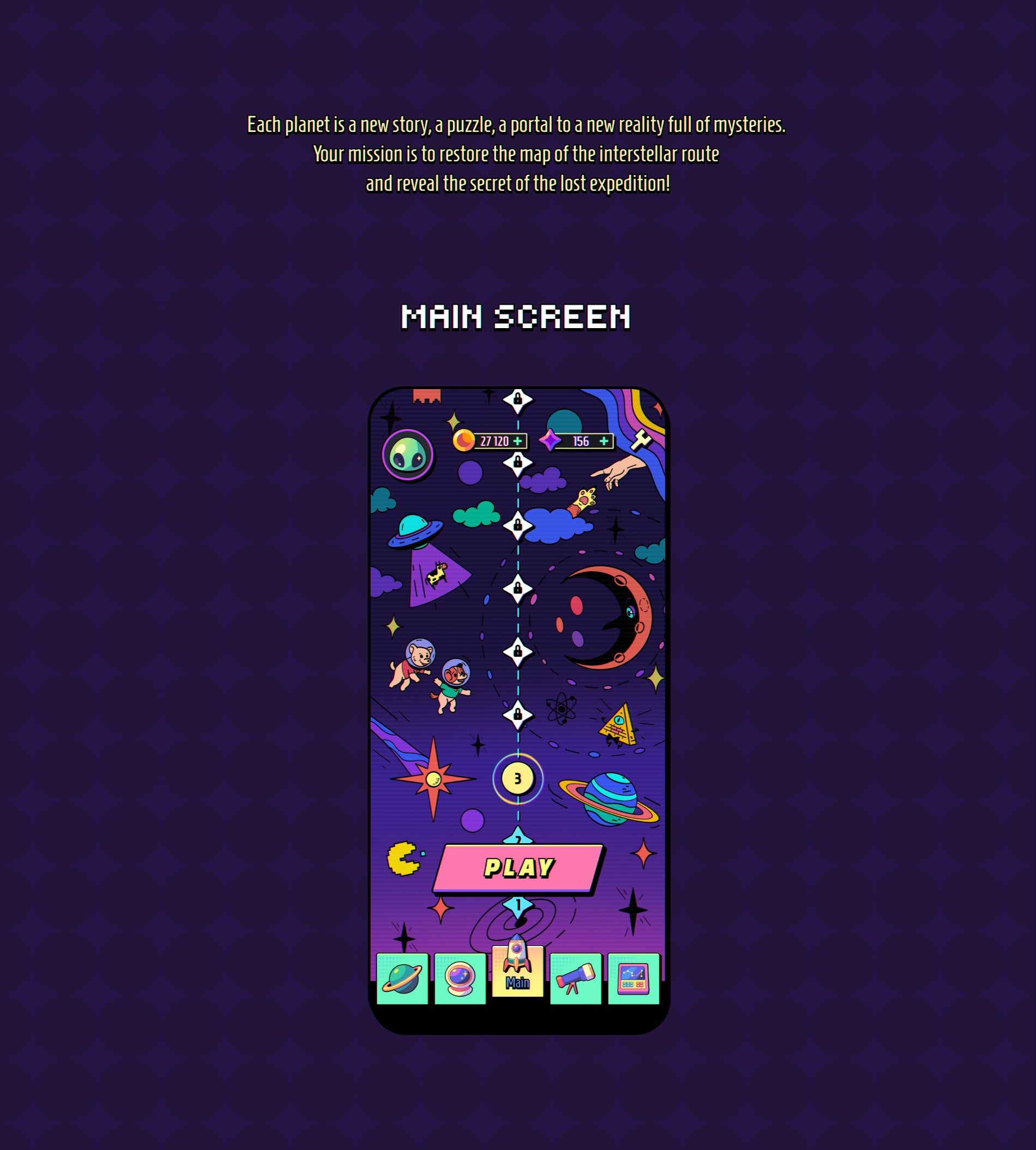 Main Screen animation button cosmos game game background game map game menu illustration map menu play ui ui ux