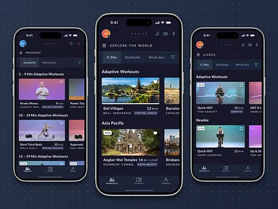 JRNY - Mobile App adaptive workouts card based ui clean ui dark mode dashboard fitness app ui health wellness app ios app mobile mobile app ux mobile design product design smart fitness app ui design ux design uxui video wellness app workout app workouts