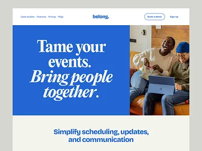 Website header for a new event management SaaS app app blue clean connection cute elegant event friendly human management saas serif startup