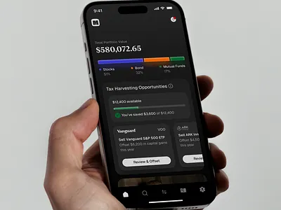 Tax-loss harvesting app banking app finance fintech harvesting investing ios app mobile app money saving app tax app ui design