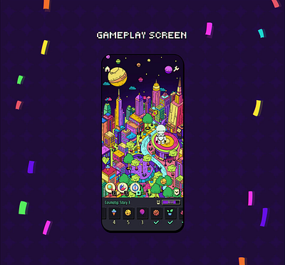 Gameplay Screen animation city game game backgound game ui hidden object illustration item mobile game planet ui ux ui