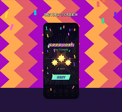 Victoty screen button confetti game game ui ingame level mobile game stars ui ux ui victory