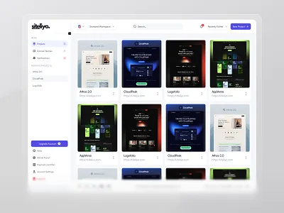 Siteliyo | Project Dashboard UI for Website Builder admin panel clean dapp dashboard drag and drop minimal ui modern multi project no code editor project management saas sidebar sleek ui ux web design website editor workspace
