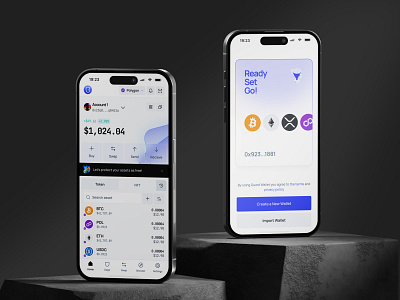 Guard Wallet – Mobile App Home UI & Onboarding in 3D Mockup blockchain cefi clean coin crypto wallet defi mobile app mobile home mobile onboard mockup modern onboarding protection screen security token trust wallet web3