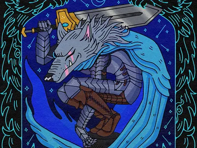 Blaidd blue character design design digital illustration elden ring forest frame illustration illustrator knight procreate snail truegritsupply warrior wolf