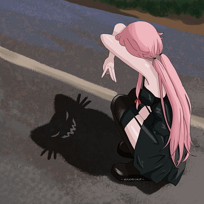 Shadow Cat Yuno Gasai adobe photoshop anime girl anime style cat shadow digital art future diary mirai nikki shadow cat yuno gasai