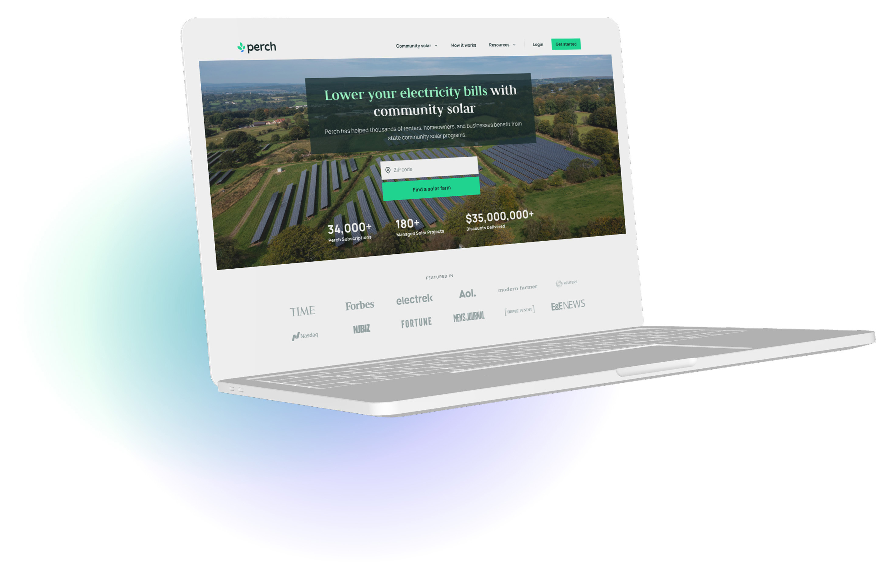 Perch VHP call to action clean energy cta customer education desktop flex container landing page logos solar trust ui ux value proposition vhp visiting home page