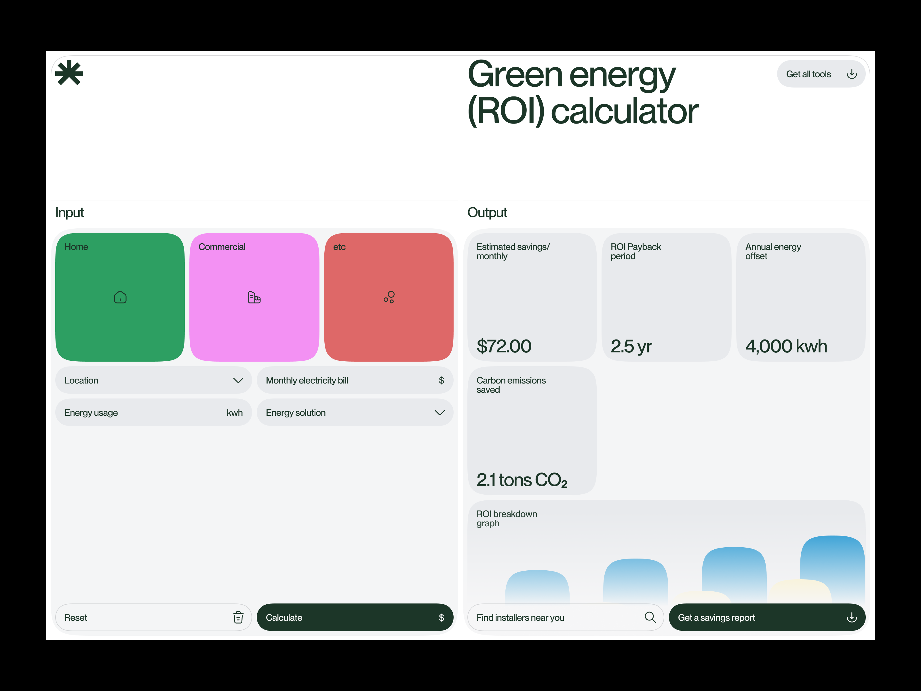 ENERG — UI/UX Design for Green energy ROI calculator admin panel bento calculator carbon emission dashboard design electricity energy saver green energy grid product design roi saas design sustainability sustainable tracker ui uiux design ux waxyweb web