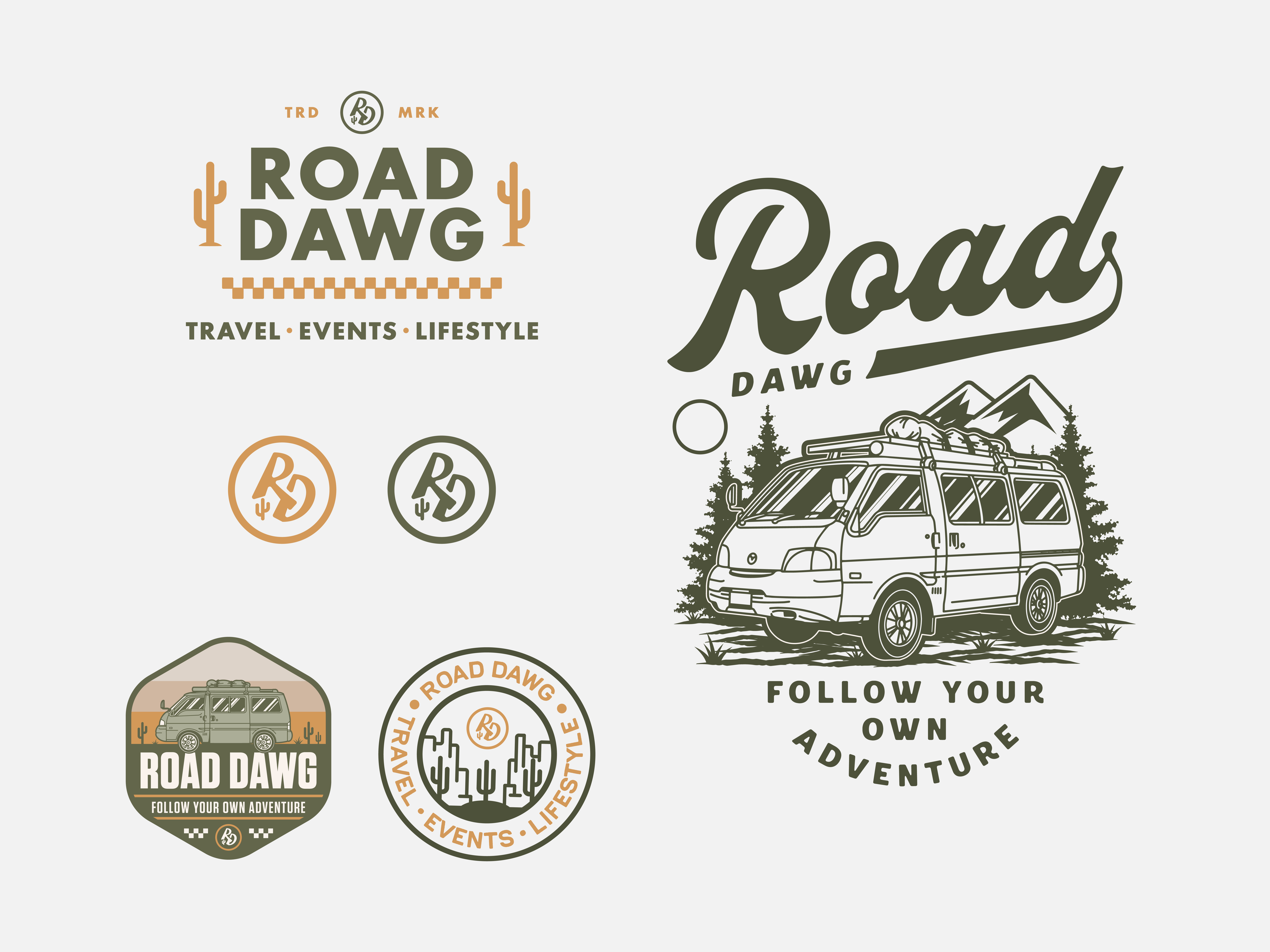 Road Dawg Branding Kit badge badge design brand identity brand visual branding graphic design illustration logo logo design logomark logotype nature outdoor travel typography
