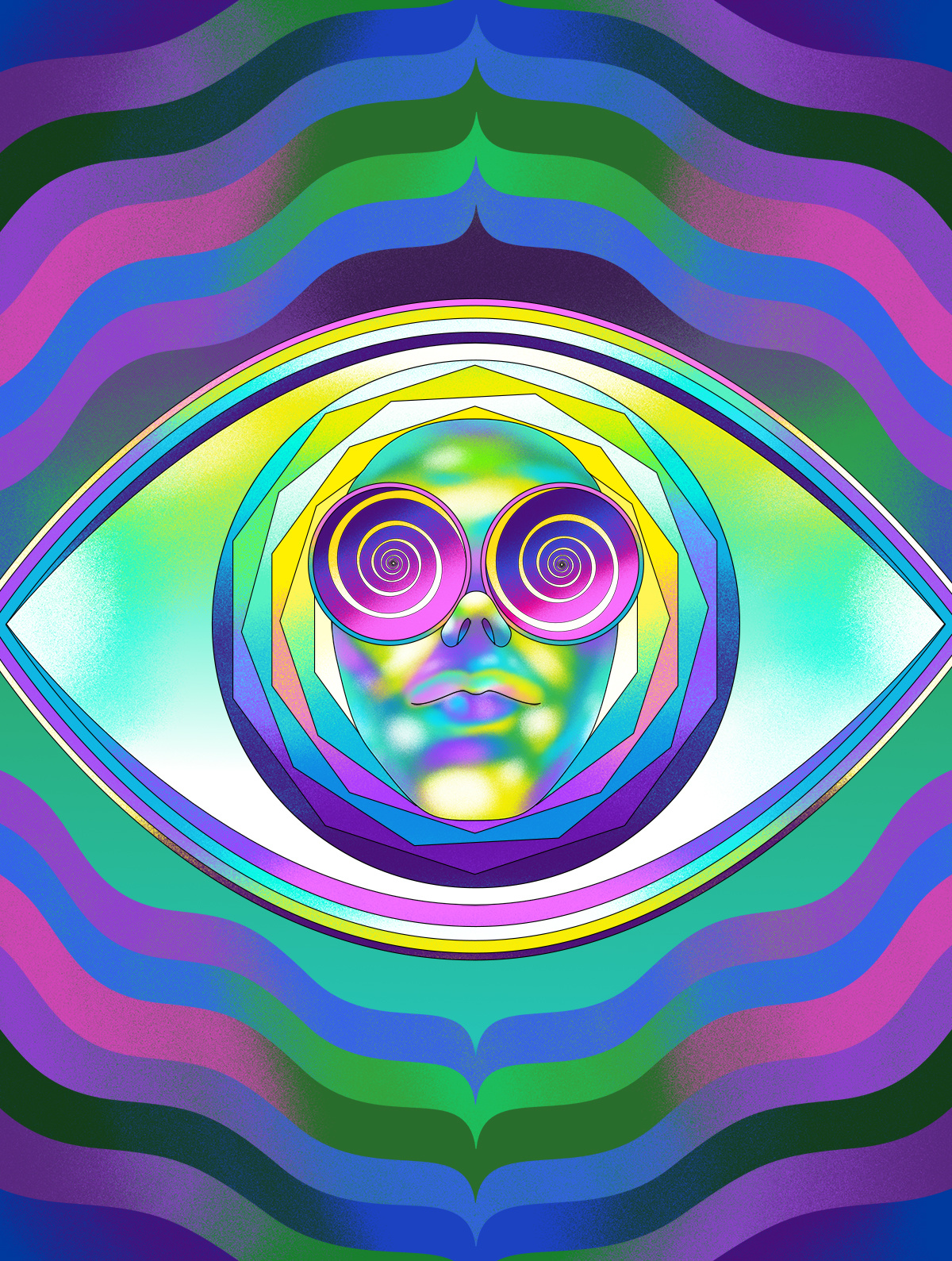 Hypnosis - Science Focus affinity designer color colour cover cover illustration eye graphic haead hypnosis illustration illustrator magazine portrait psychedelic science vector