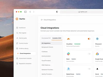 Starfire - Connect to integrations connection cybersecurity integration web design