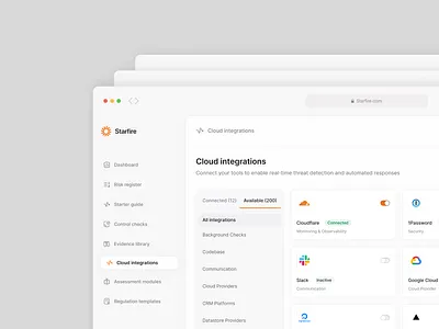 Starfire - Connect to an integration cybersecurity integration ui