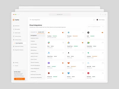 Starfire - Integrations page for cloud connections connection cybersecurity design ui web design