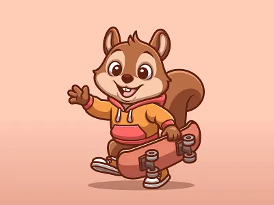 Squirrel on Skateboard – Cartoon Character Design animal branding cartoon character design freestyle graphic design hobby illustration logo mascot skateboard sport squirrel ui