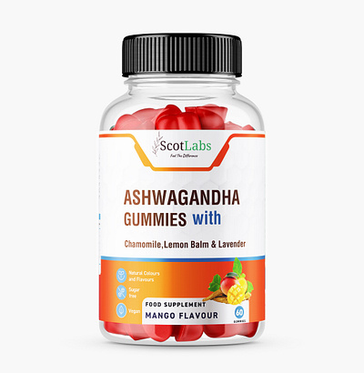 Product label design, supplement label design,Ashwagandha gummie 3d animation ashwagandha gummie box branding graphic design logo motion graphics packaging supplement ui