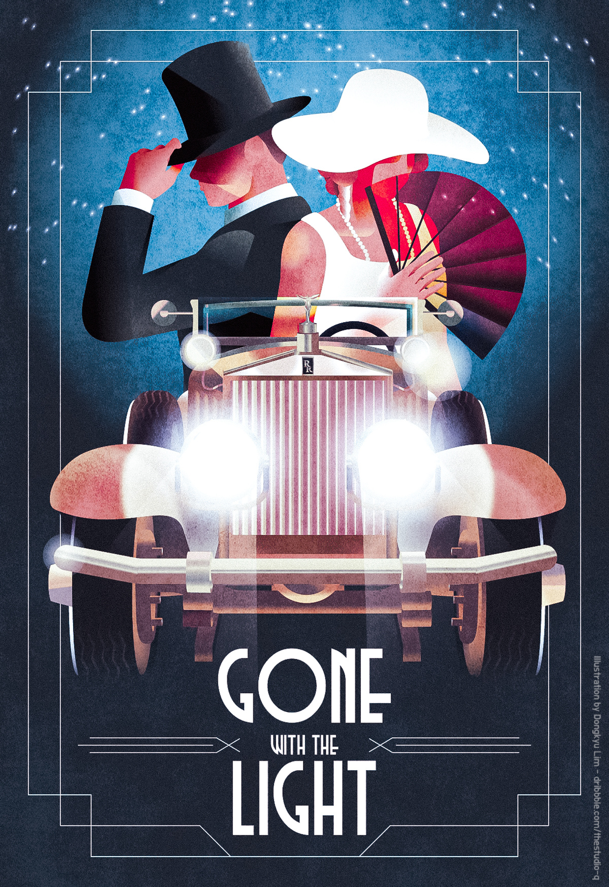 Gone with the Light - 1928 Phantom 1920s art deco car ghost illustration opulent life party rich people rolls royce vintage