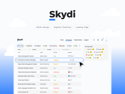 Skydi – Code Review Platform 👨‍💻 code review digital platform landing page programming ui ux web design