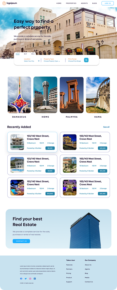 Real Estate Landing Page figma landing page properties ui web