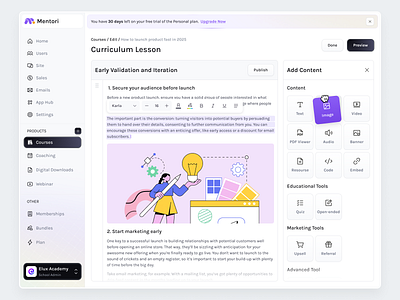 Mentori - Online Course Creator (Edit Course) content builder course builder course creator course dashboard digital course digital learning educator tools edutech learning learning management system learning modul learning platform lms online classroom online course podia teachable teaching dashboard