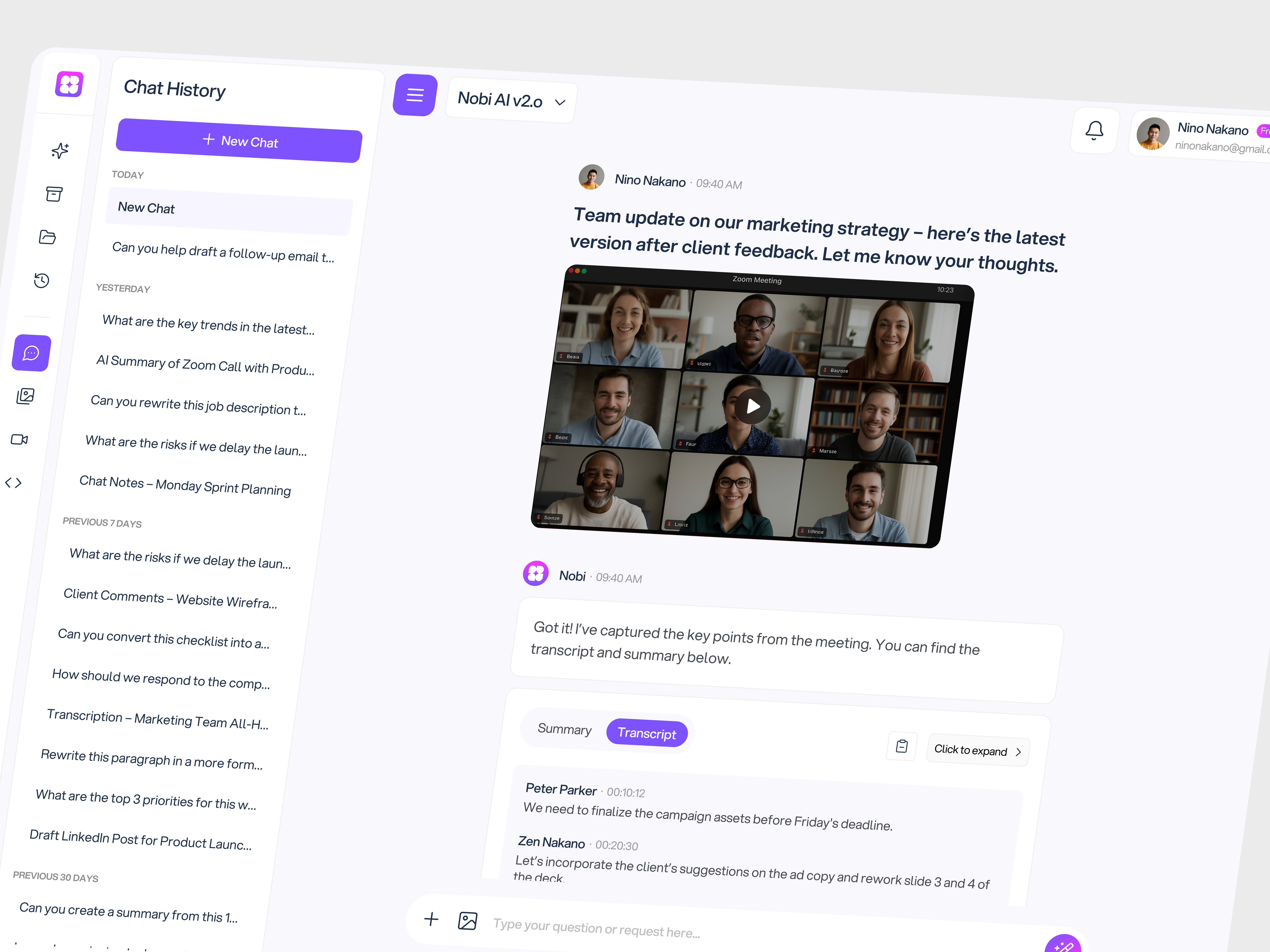 Nobi AI - AI Assistant Dashboard [Code Generator] ai ai assisstant app artificial intelligence chat ai chatgpt dashboard dashboard design design meeting meeting ai ui ui design ux website