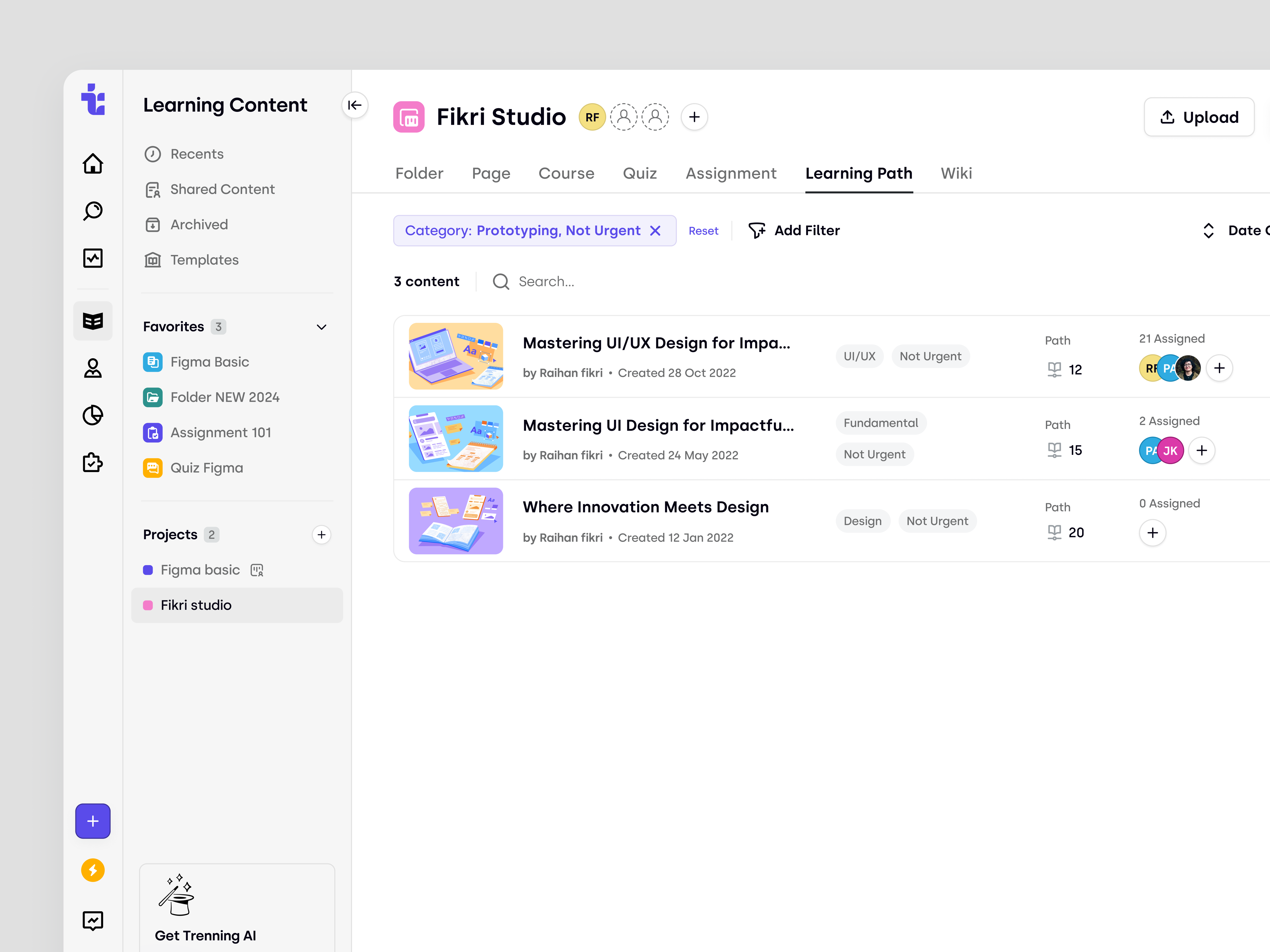 Trenning - Filtered Learning Content for Learners in a SaaS LMS dashboard e course education platform learning content learning path lms lms platform online course product design saas saas dashboard saas design saas lms ui ui design uiux ux web app web design