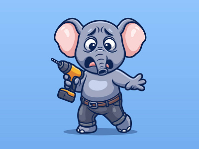 Shocked Elephant Builder – Funny Cartoon Character animal branding cartoon character design diy elephant graphic design home illustration logo mascot repair work