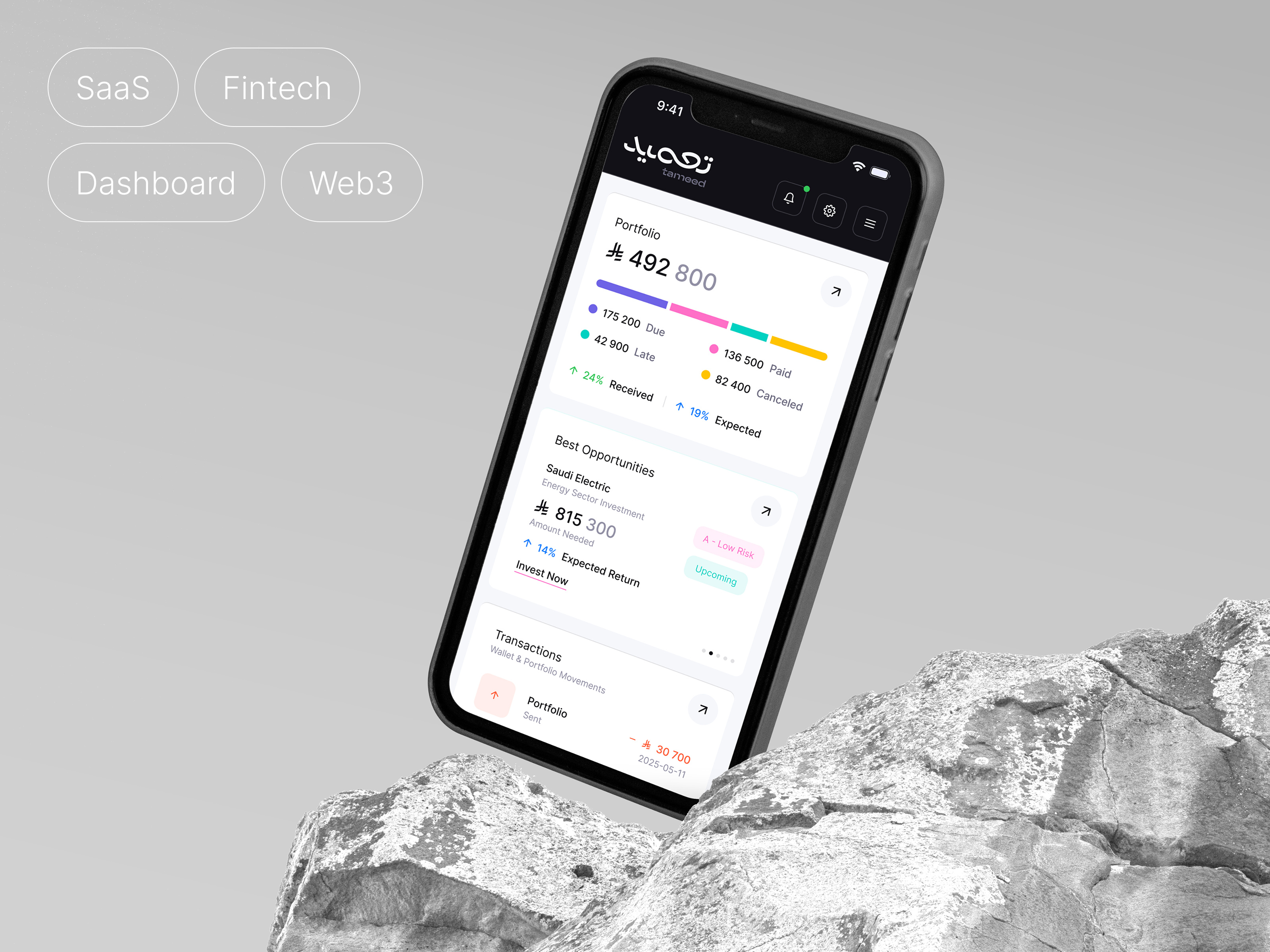 Tameed Mobile – Fintech Dashboard ai android app banking blockchain crypto dashboard defi fintech interface ios material mobile nft saas startup ui ux web design web3