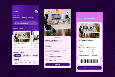 Aivent - Event Ticketing UI App 3d animation branding graphic design logo motion graphics ui